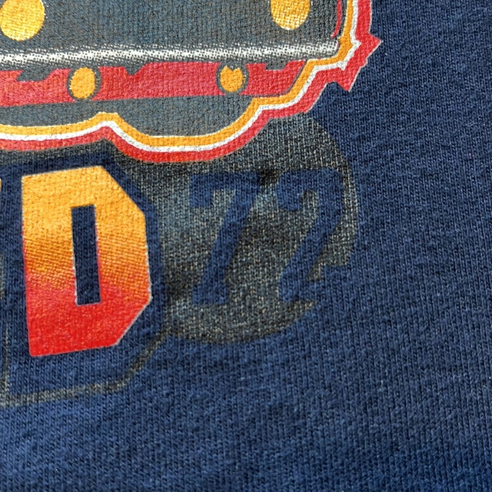 Muscle Car Graphic Short Sleeve Tee “Super Charged 77”, Navy Red Orange | XL - Picture 6 of 8